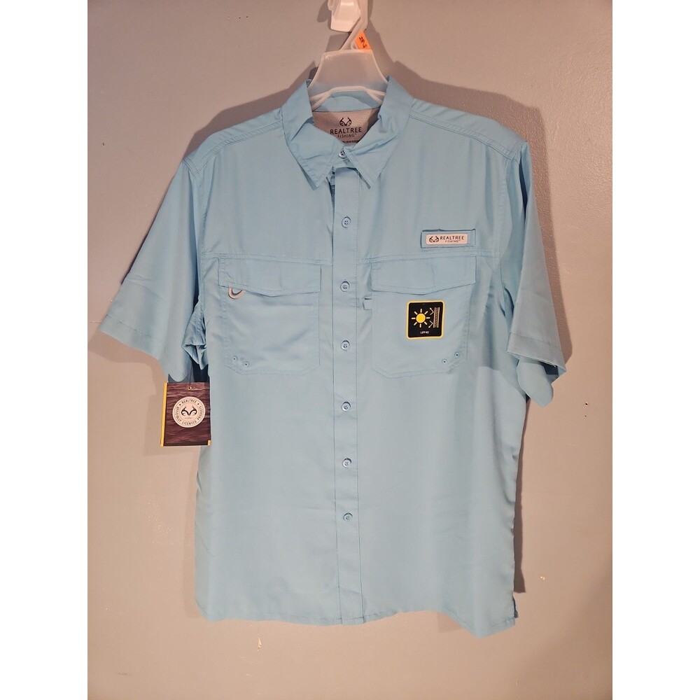 Realtree Fishing Shirt Men's Medium  38/40 Short Sleeve Blue Grotto UPF 40